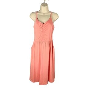 Yathon Sundress Medium Coral A-line Spaghetti Strap Pocket Viscose Gathered Bust